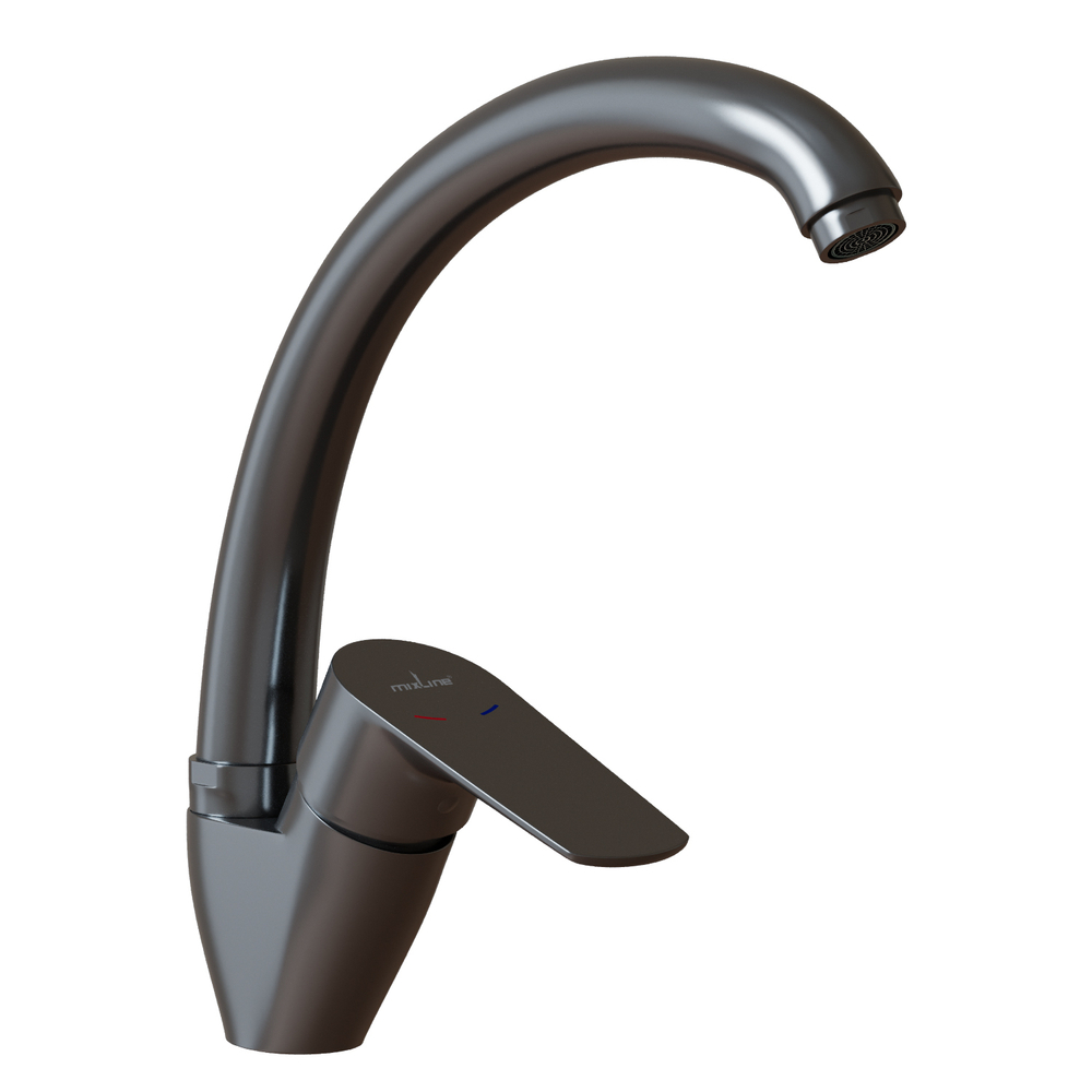 Смеситель для кухни 35k MIXLINE ML14-031GR высокий излив б/отв боковая п/гайку ГРАФИТ (без подводки)
