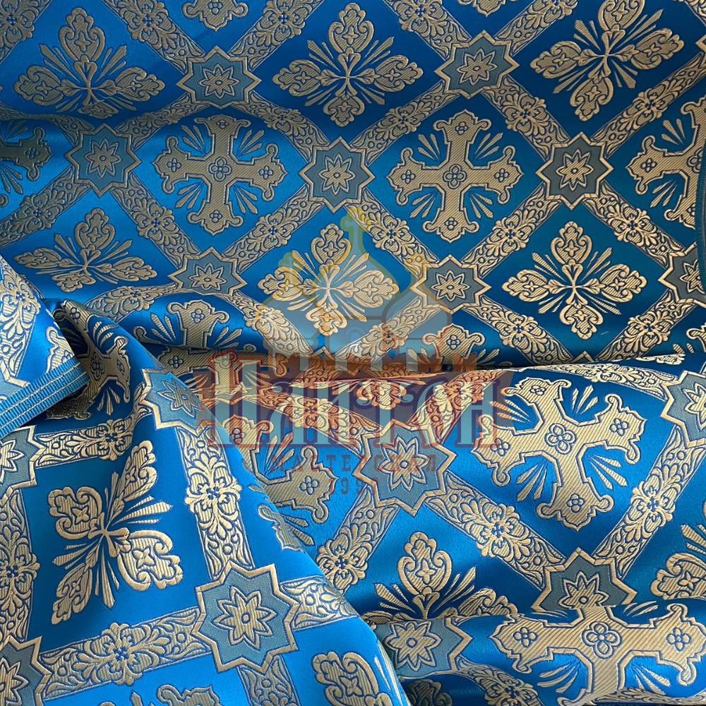 Шёлк "Канон" голубой с золотом