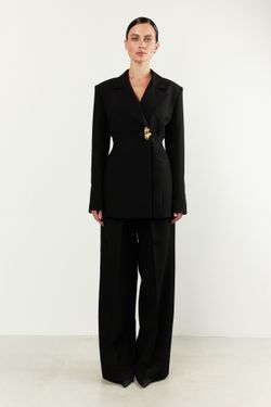 Брюки-палаццо черные из плотной вискозы