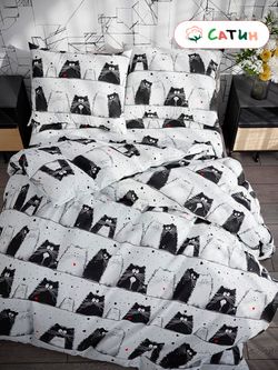 Постельное белье сатин Milky Garden "Tomcat" 2-спальное Наволочка 50х70 см 2 шт Простынь 240x215 см Пододеяльник 175x215 см