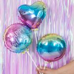 Шар (9''/23 см) Мини-круг, С Днем Рождения! (искорки звезд), Нежная радуга, Градиент, 1 шт.