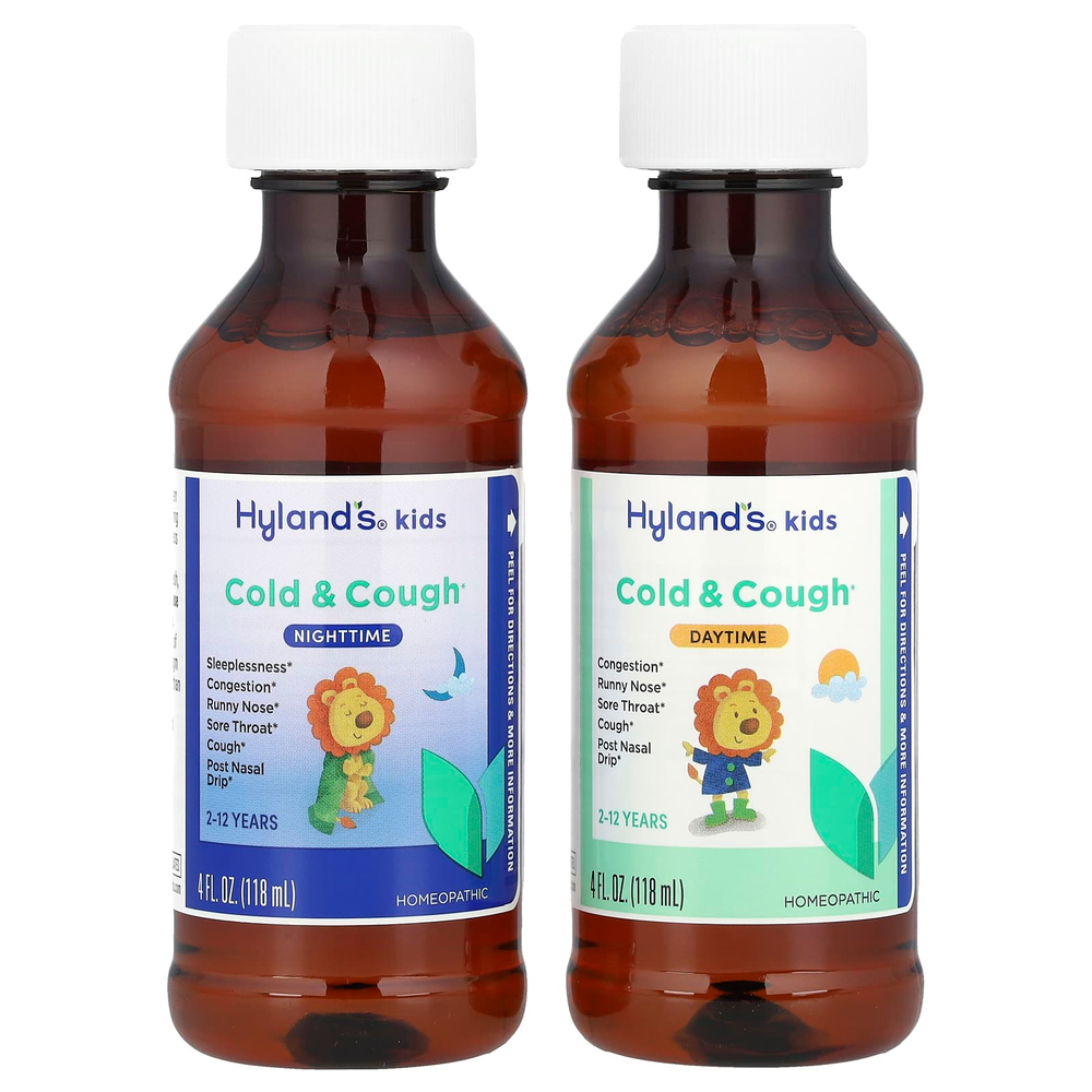 Hyland's Naturals, набор средств от простуды и кашля для детей, для приема в дневное/ночное время, от 2 до 12 лет, 2 флакона по 118 мл (4 жидк. унции)