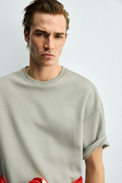ZARA ТОЛСТОВКА RELAXED FIT ИЗ ИНТЕРЛОКА, ЛИНЯЛЫЙ ЗЕЛЕНЫЙ
