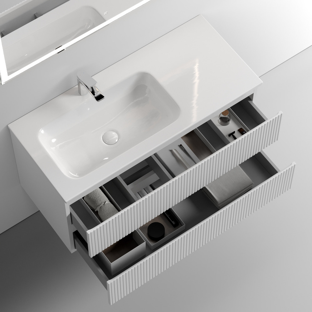 Тумба подвесная под раковину Sancos Snob T левая, Bianco 995х445х500