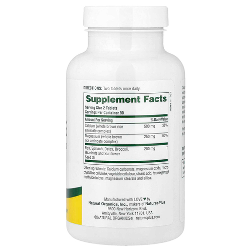 NaturesPlus, кальций и магний с цельнопищевыми ингредиентами, 180 таблеток