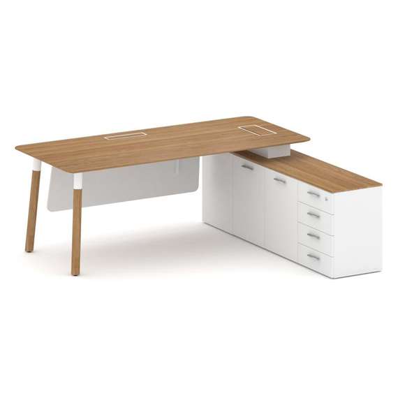 Fresco Стол руководителя FR.SR-20 (R) Дуб Светлый/Белый Бриллиант UM/Металл Белый/Нерж. Сталь 2000*1