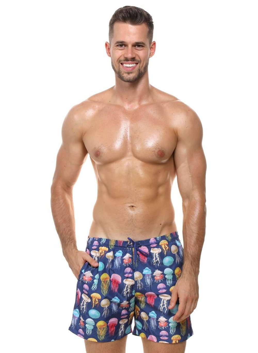 Мужские пляжные шорты с принтом в виде медуз (Размер: XL) (Цвет: синий)