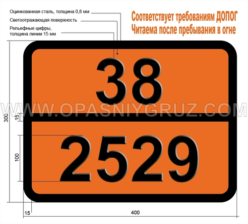 Табличка Опасный груз 38-2529 КИСЛОТА ИЗОМАСЛЯНАЯ