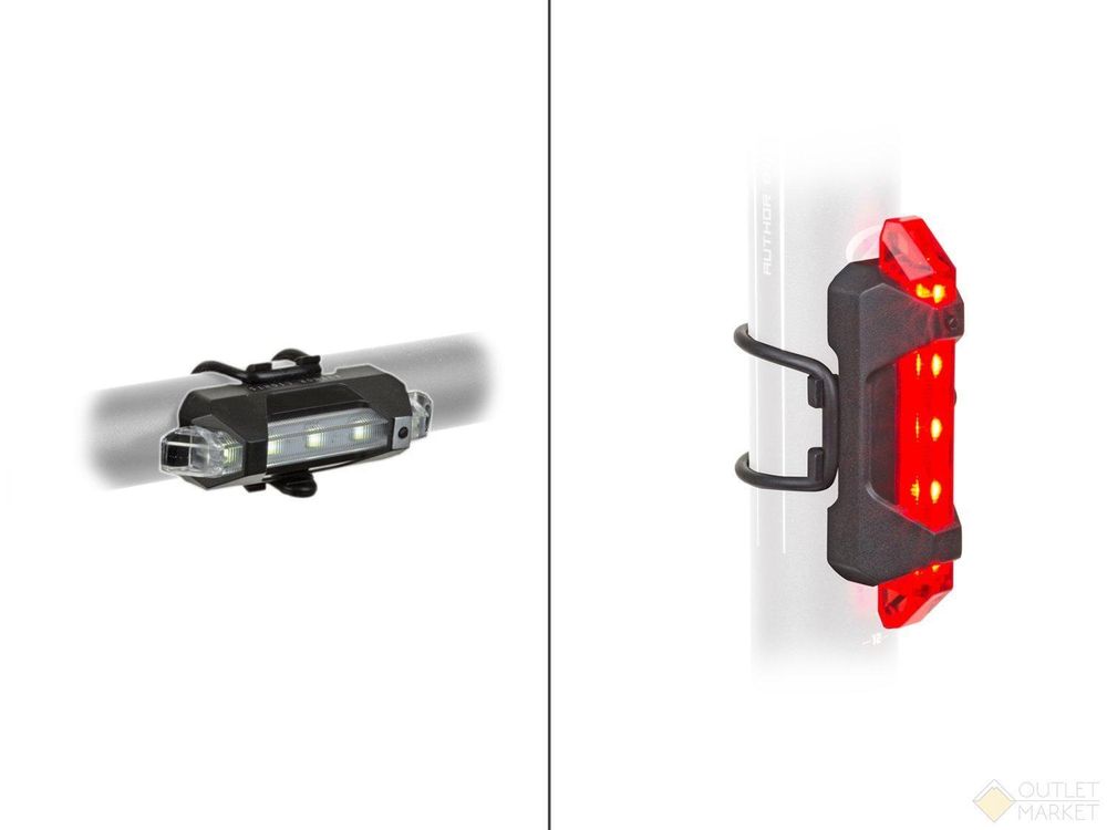 Фара+фонарь Stake Mini USB SET быстросъем. 3ф белый передний красный задний USB Li-ion AUTHOR