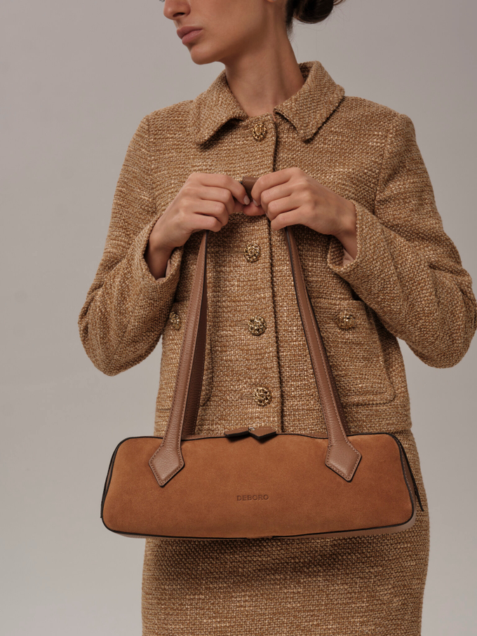 Сумка женская багет на плечо светло-коричневый