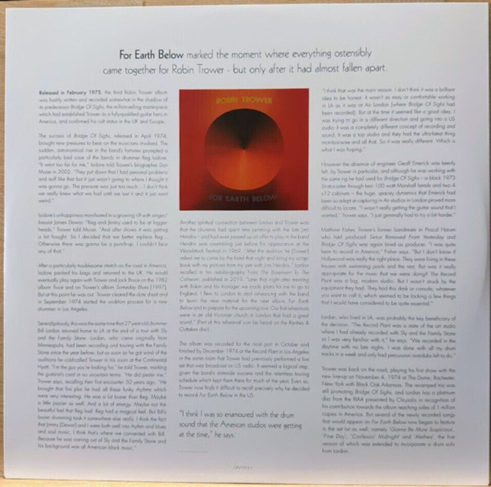 Robin Trower / For Earth Below (50th Anniversary Edition)(2LP)