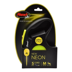 Поводок-рулетка Flexi Neon New Classic М (до 20 кг) трос 5 м, светоотражающая, желтый неон