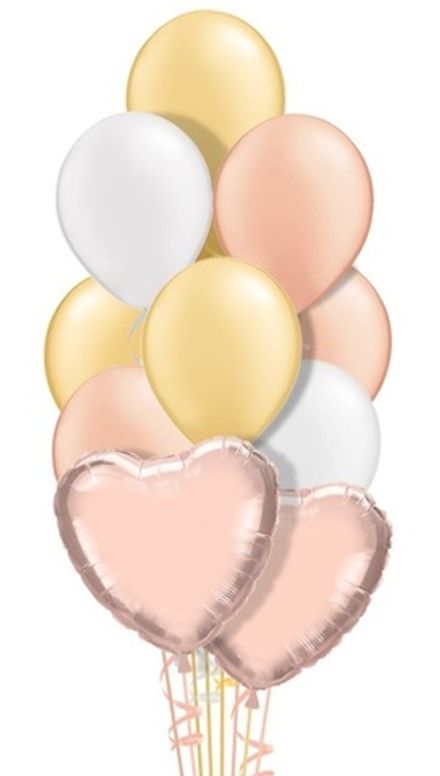 Букет шаров "Два сердца" розовое золото