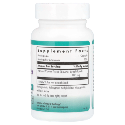 Nutricology, натуральная вытяжка из коры надпочечной железы, 100 растительных капсул