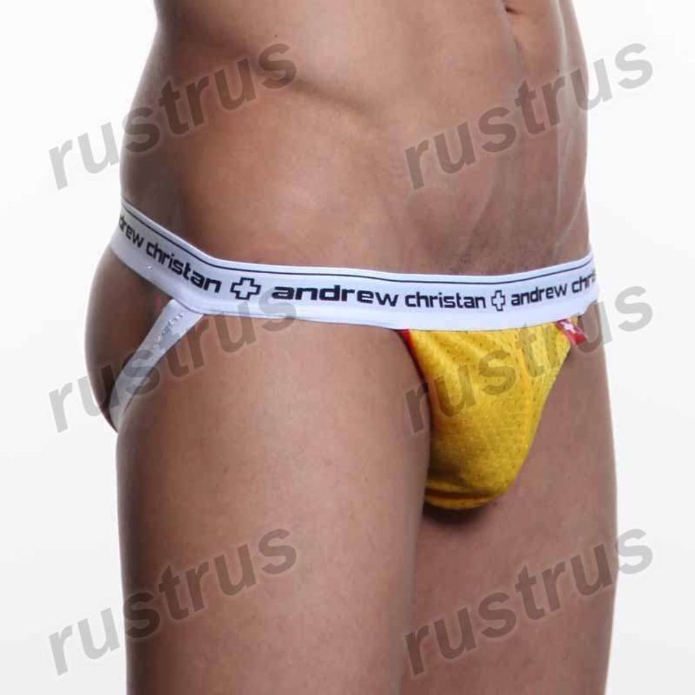 Мужские трусы джоки желтые с белой резинкой Andrew Christian  AC00082