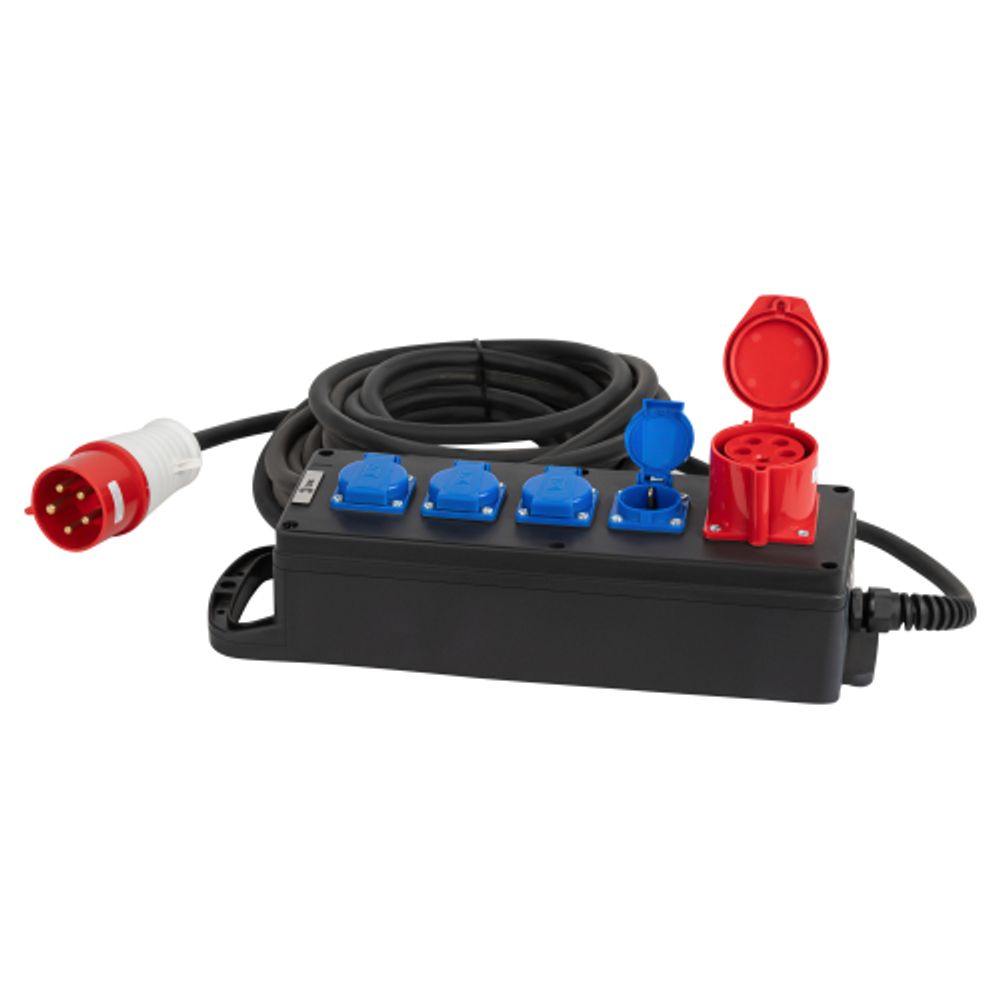 Удлинитель силовой ЭРА IND380-U-5e-5x2,5-10m-IP44 380В на каучуковой колодке 5 розеток 1xCEE 5P/4xSCHUKO 10м КГ 5x2,5 | Силовые удлинители