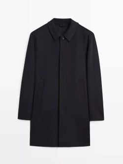 Massimo Dutti Короткое пальто из смесовой шерсти, темно-синий