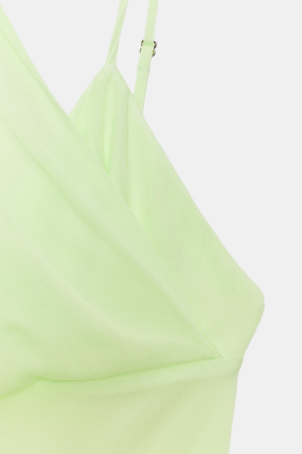 ZARA ДЛИННОЕ ПЛАТЬЕ ИЗ ЖОРЖЕТА С ТОНКИМИ БРЕТЕЛЯМИ И ШАРФОМ, ЛАЙМОВЫЙ