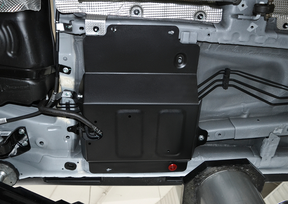 Защита адсорбера АвтоБроня для Geely Emgrand X7 I рестайлинг (V - 1.8; 2.0) 2018-2021, штампованная, сталь 1.8 мм, с крепежом, 111.01920.1