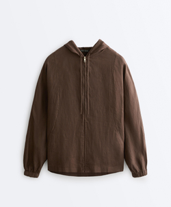 Oysho Куртка с капюшоном в полоску из 100% льна, темно-коричневый