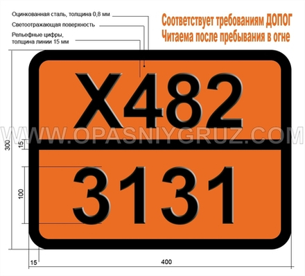 Табличка Опасный груз X482-3131 РЕАГИРУЮЩЕЕ С ВОДОЙ ТВЕРДОЕ ВЕЩЕСТВО КОРРОЗИОННОЕ