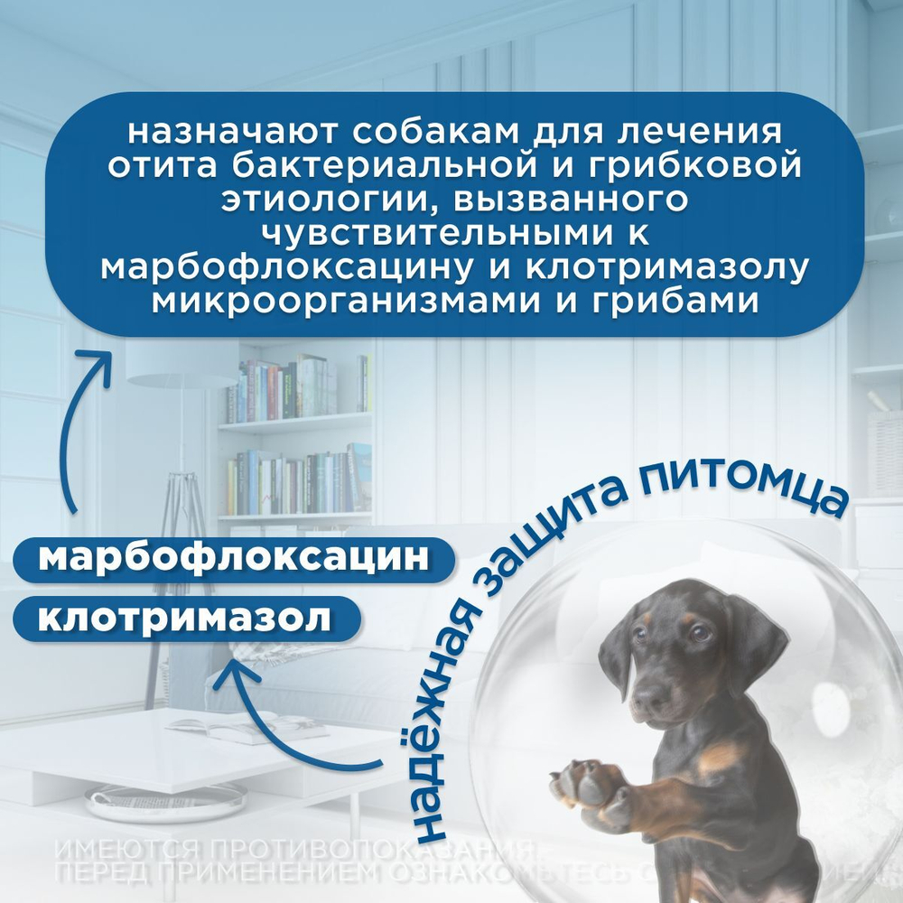Ушные капли для лечения отита бактериальной и грибковой этиологии с обезболивающим и противозудным эффектом для собак Отоксолан (KRKA),10мл Марбофлоксацин/Клотримазол/Дексаметазон