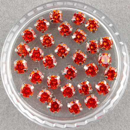 Фианиты шатоны в оправах, оранжевый/платина