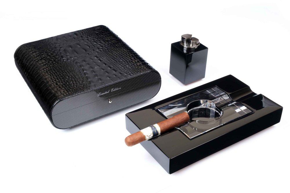 Настольный набор сигарных аксессуаров Gentili SET-SV20-Croco-Black