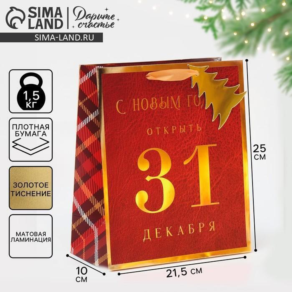 Пакет ламинированный вертикальный "С Новым Годом" 21,5×25×10см (Дарите Счастье)