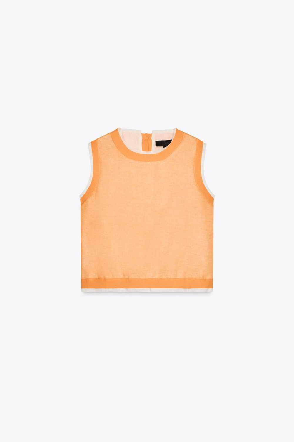ZARA ДВУХСЛОЙНЫЙ ТРИКОТАЖНЫЙ ТОП ИЗ СМЕСОВОГО ЛЬНА, ОРАНЖЕВЫЙ