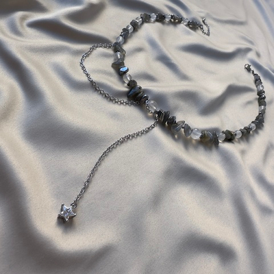 Колье «Лунная Комета» — лабрадорит, адуляр и гематит