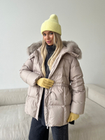 Пуховик Fresh миди с кулиской бежевый