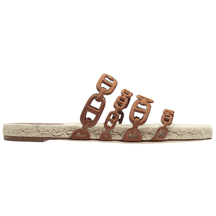 Hermes Ancone fashion and comfortable one-word slippers women's golden brown, H201147Z A3