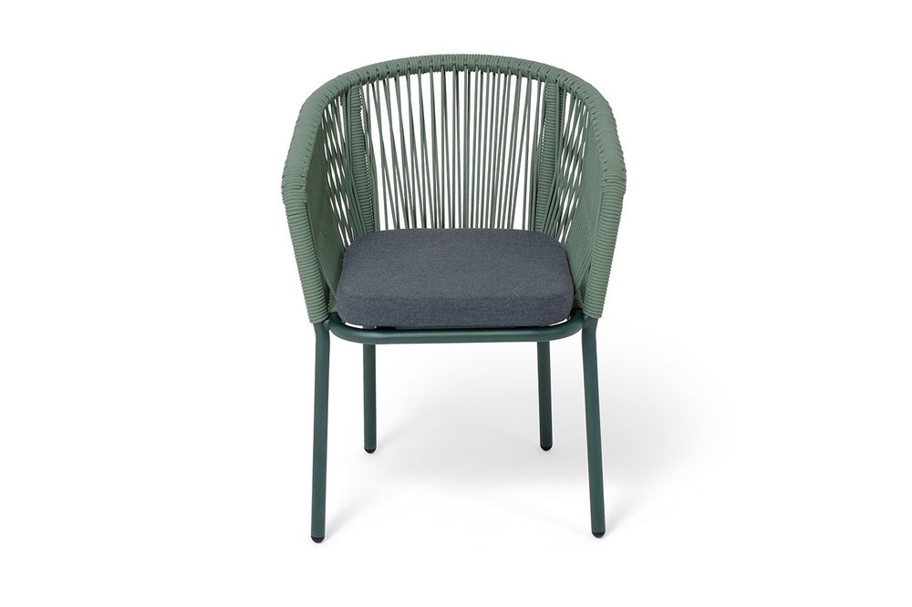 "Марсель" стул плетеный из роупа, каркас алюминий RAL6036 муар, роуп зеленый (4204) круглый tex, ткань темно-серая 027