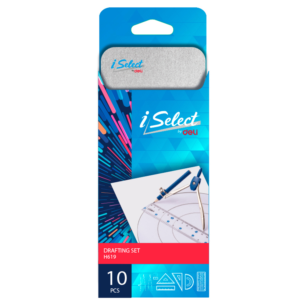 Готовальня Deli " i Select",  10 предметов, 180х79х20 мм, металлический футляр