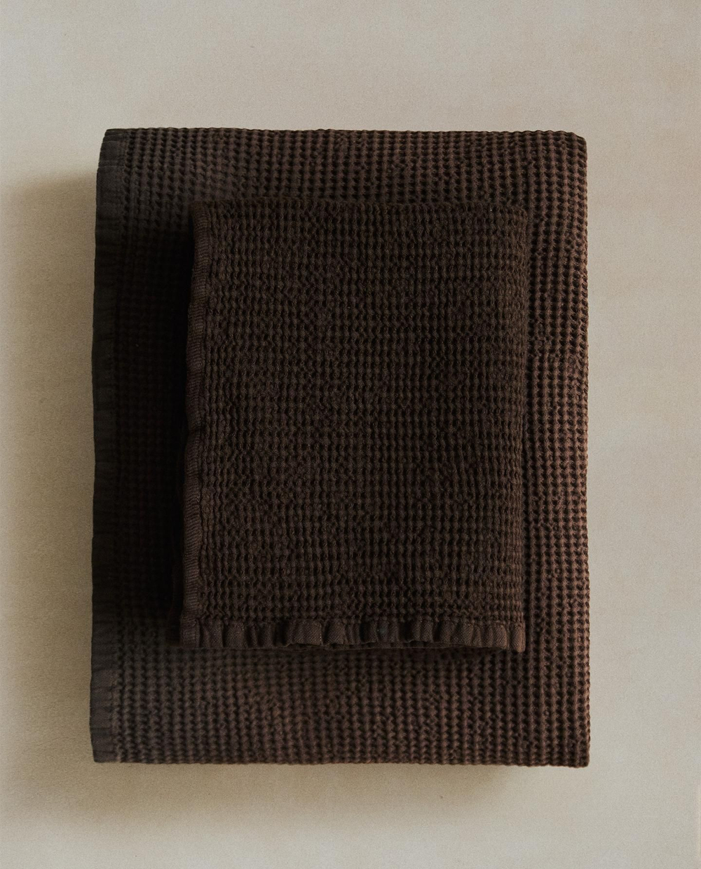 Zara Home - Мини вафельное банное полотенце, коричневый, 30х50 см