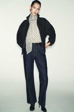 ZARA КОРОТКОЕ ПАЛЬТО ИЗ СМЕСОВОЙ ШЕРСТИ С ВОРОТНИКОМ-СТОЙКОЙ, ЧЕРНЫЙ