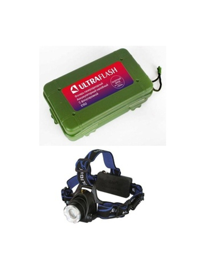 Фонарь аккумуляторный налобный E150 CREE 3Вт фокус 3 режима 220В пластик. черн. (бокс) Ultraflash 12188