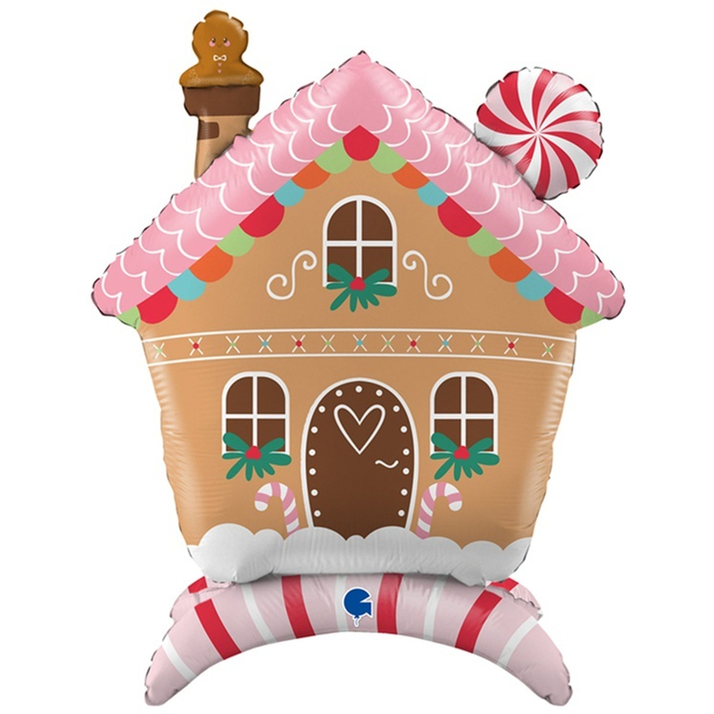 Фигура из фольги с воздухом на пол в виде пряничного домика для украшения новогоднего праздника