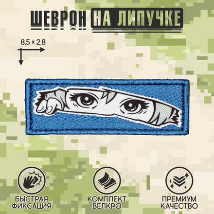 Нашивка на одежду, патч, шеврон на липучке "Глазки" (Синий) 8,5х2,8 см
