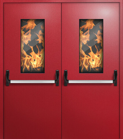 Двупольная противопожарная дверь с антипаникой и остеклением - 1209