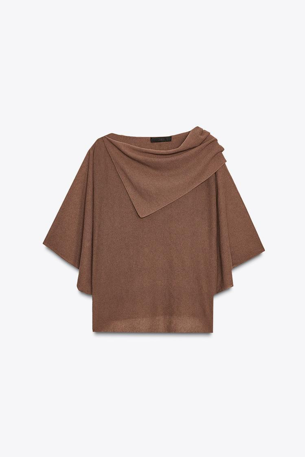 ZARA ОДНОТОННЫЙ ТРИКОТАЖНЫЙ ТОП-НАКИДКА, ШОКОЛАДНЫЙ