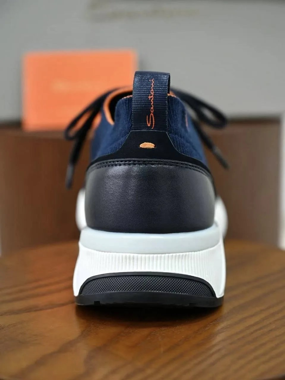 Мужские синие кроссовки Santoni из эластичного трикотажа