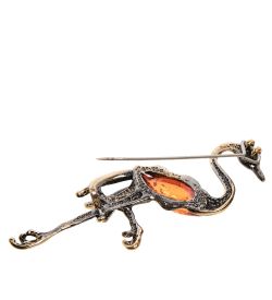 AM-2536 Брошь «Цапля» (латунь, янтарь)