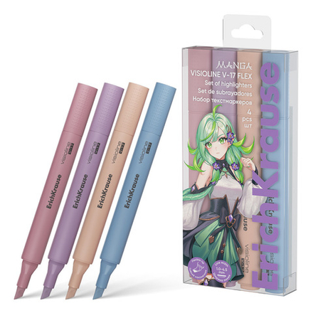 Набор текстовыделителей ЕК Visioline V-17 Flex Manga  4 цв., с гибким наконечником, в пэт-боксе