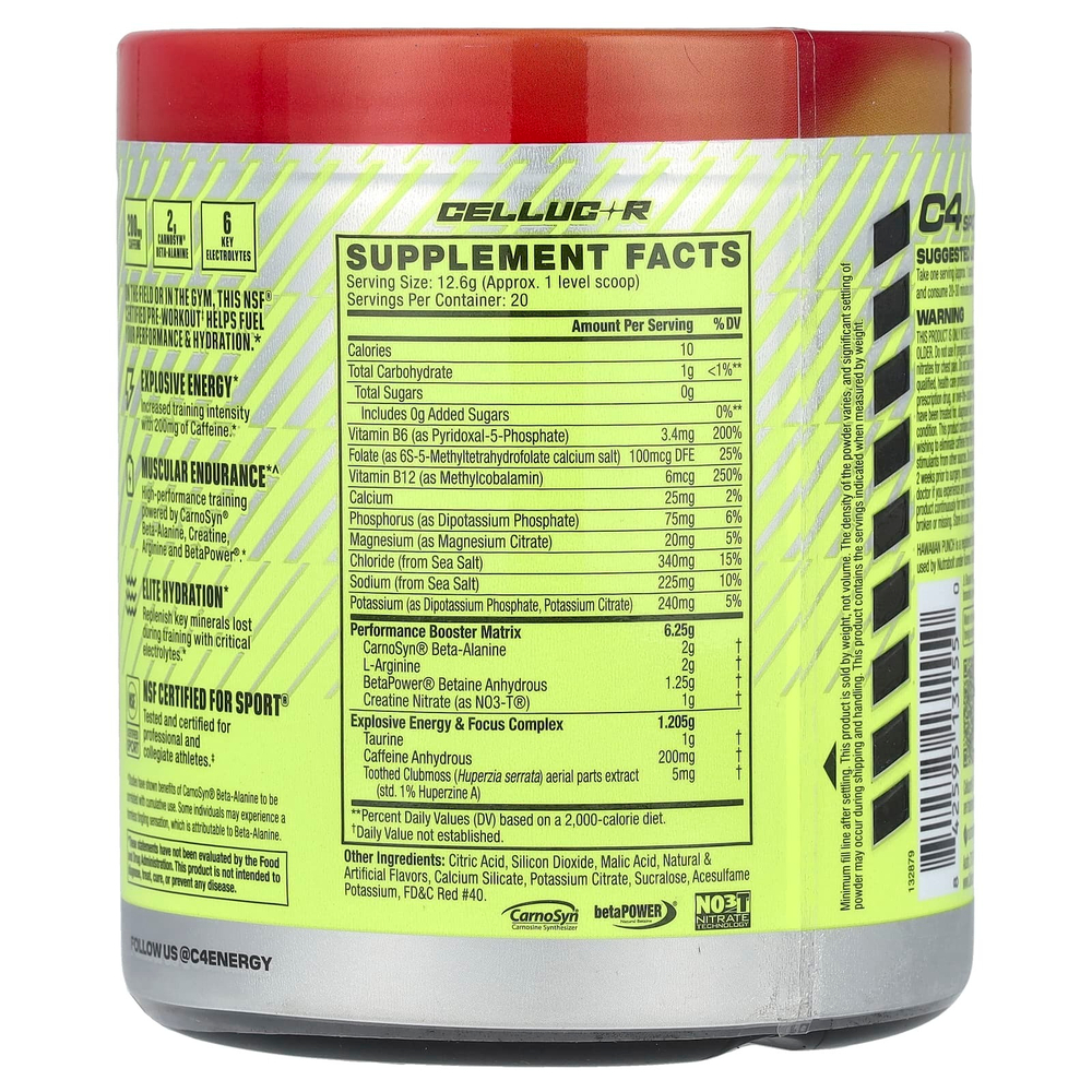 C4 / Cellucor, C4 Sport, перед тренировкой, Hawaiian Punch®, Fruit Juicy Red®, 252 г (8,9 унции)