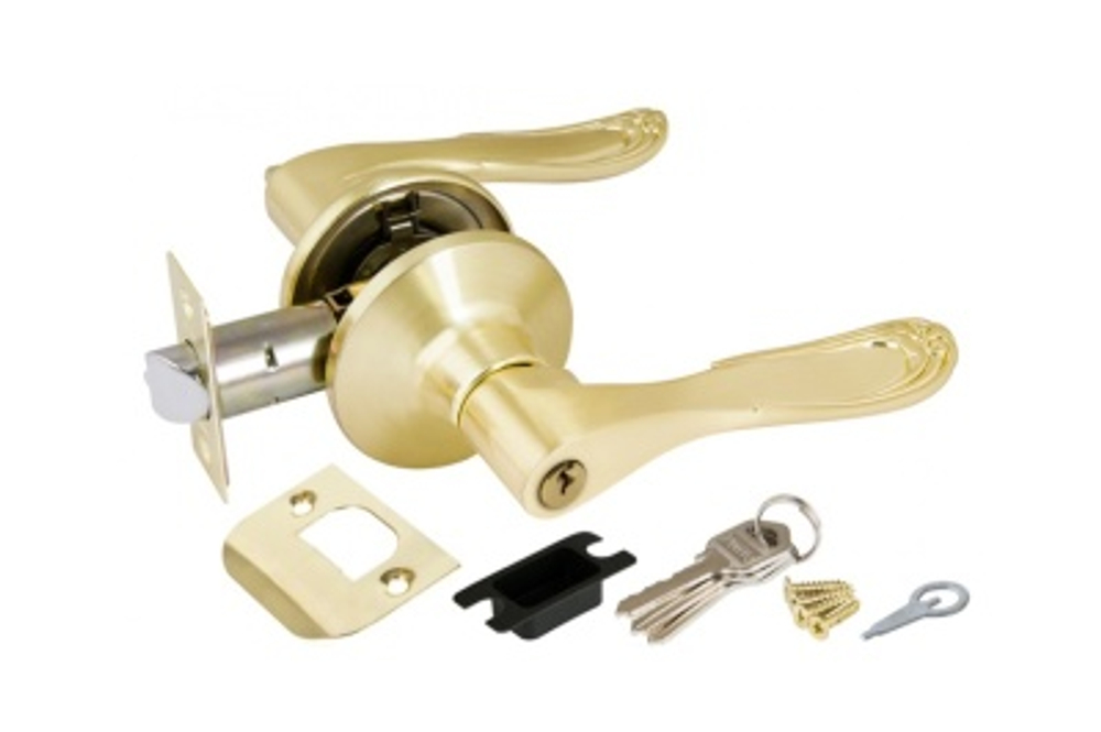 Замок ручка Золото матовое с ключом,фиксатором 6030 SВ-Е