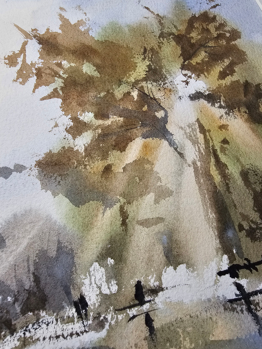 Картина авторская акварельная в паспарту 30х40 см на стену для интерьера "Берег Сетуни. Осень"