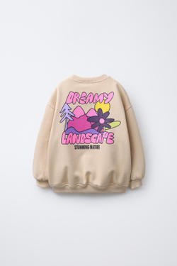 ZARA ТОЛСТОВКА С ПРИНТОМ "ГОРЫ", СВЕТЛО-БЕЖЕВЫЙ