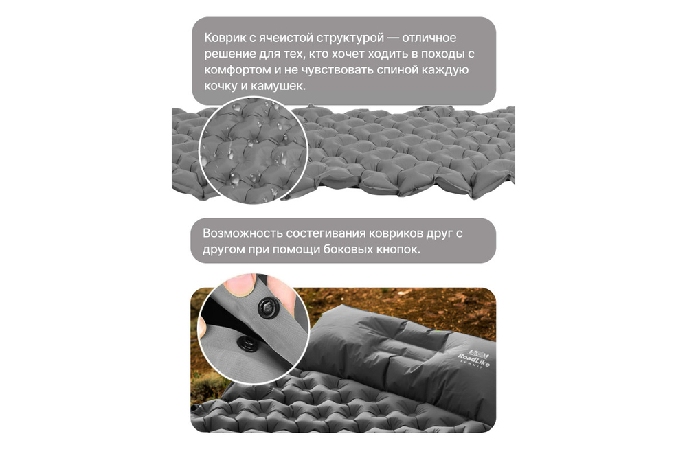 Коврик надувной туристический RoadLike Summit, серый
